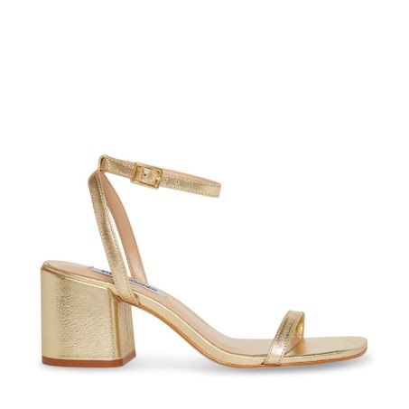 Gold Steve Madden Audrina Leather Women's Heels Sandals | PH 8694ZVF